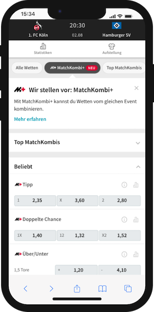 Kombiniere die Wette deiner Wahl mit der Tipico Match Kombi Plus!