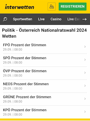 Wetten auf die österreichische Nationalratswahl bei Interwetten