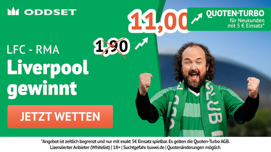 Quotenboost: 11.0 auf Liverpool gegen Real bei ODDSET